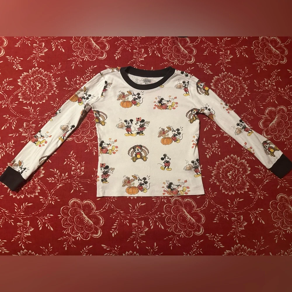 Pottery Barn Kids x Mickey & Minnie Thanksgiving Pajama Top Kids Sz 8 Organic‎